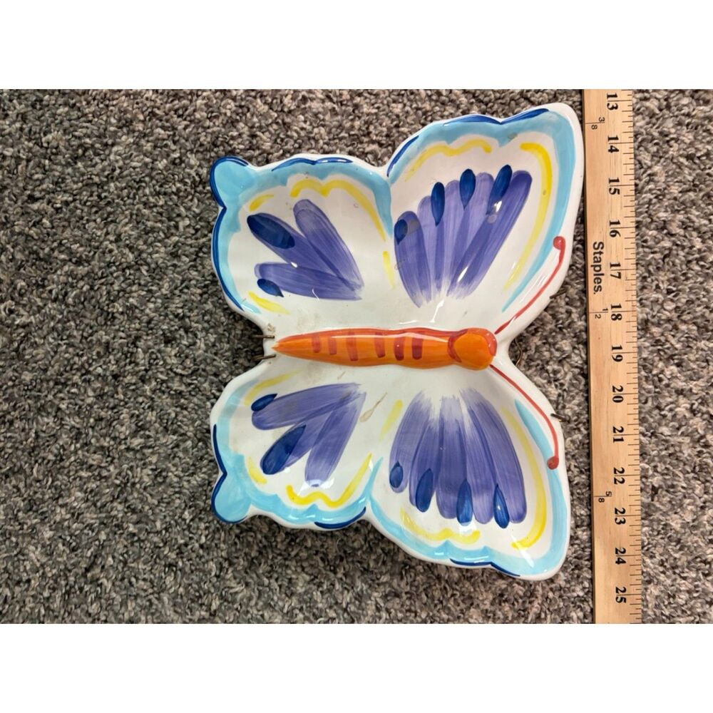 Butterfly candy dish or decoration with brass wall hanger attached